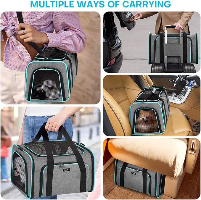 Cat Dog Carrier Bag - Expandable Soft-Sided Travel Pet Carrier with Ventilated Mesh, Fleece Pad, 18x11x11 Inch for Kitten, Rabbit, Puppy,Guinea Pig, Small Animal, Airline Approved