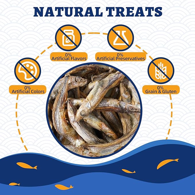 Just Try 10.58 oz Freeze Dried Cat & Dog Treats Raw Dried Capelin Fish Single Ingredient High Protein Training Treats Pet Snacks Omega 3 for Skin Coat Health