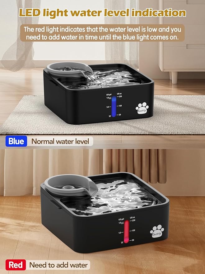 Kastty 2 Gallon Dog Water Fountain Ultra Large/Wide Pet Fountain BPA-Free Premium Dog Water Bowl Dispenser with 5 Filtration Safe Pump& LED Shortage Reminder, Large Dogs Cats& Multi-Pet Home