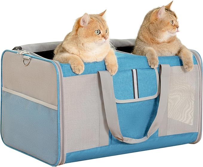 Large Cat Carrier for 2 Cats, 24x 14x 16in Pet Carrier for Cat and Dog Up to 40lbs, All-Sided Mesh Large Cat Carrier with Great Ventilation, Portable Soft Sided Pet Carrier for Traveling