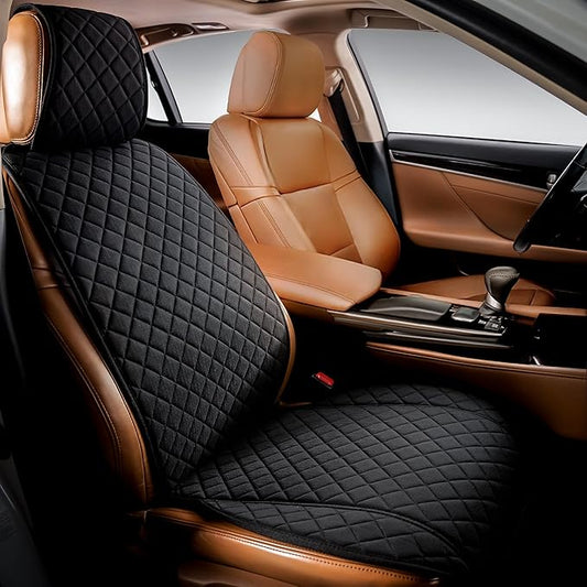 IVICY Faux Linen Car Seat Cover for Cars - Durable & Non-Slip - Front Car Seat Protector Covers for Most Automotive, Vans, SUVs, Trucks - 1 Unit - Black