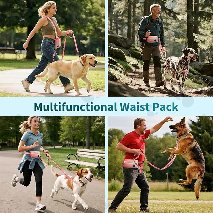 Hands Free Dog Leash with Removable Zipper Pouch, Dual Padded Handles and Durable Bungee for Walking, Jogging and Running-Orange