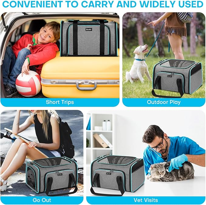 Cat Dog Carrier Bag - Expandable Soft-Sided Travel Pet Carrier with Ventilated Mesh, Fleece Pad, 18x11x11 Inch for Kitten, Rabbit, Puppy,Guinea Pig, Small Animal, Airline Approved