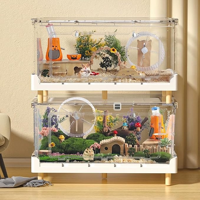 Hamster Cage & Guinea Pig Cages,Fully Transparent and Eco-Friendly Large Acrylic Cage for Small Animal Pets,Such as:Bearded Dragon,Rat,Hedgehog,Chameleon,Iguana, etc (27.5Lx16.9Wx13.4H Inches)