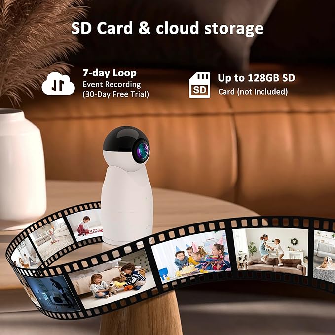 360° Indoor Security Camera-2 Fisheye Lenses for 720° Panoramic View, 2K FHD Baby Monitor & Pet Camera,Motion/Sound Detection, 2.4G WiFi, Night Vision 2-Way Audio, Wireless Cam for Home/Office