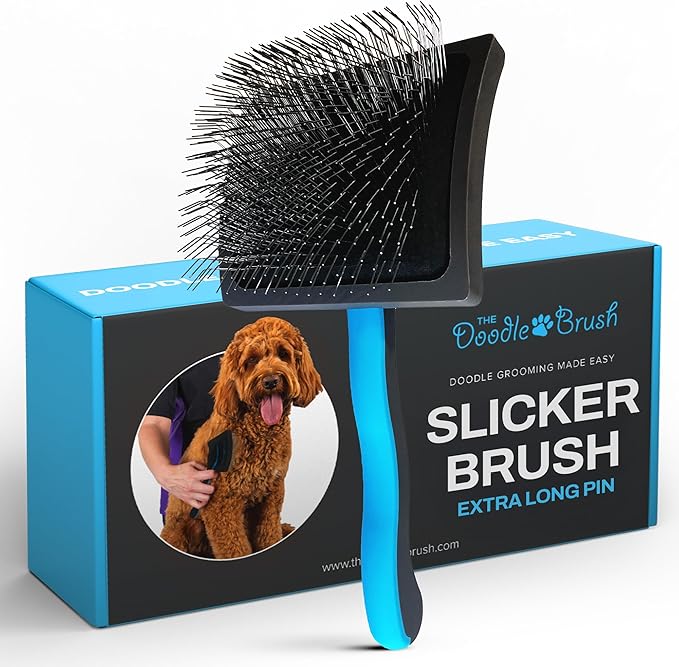 Doodle Brush Slicker Brush for Dogs - Doodle Detangler for Goldendoodle, Bernedoodle, Cockapoo, Cavapoo - Dog Brushes for Grooming & Dematting - Dog Grooming Brushes - Poodle Pin - Extra Long Pin
