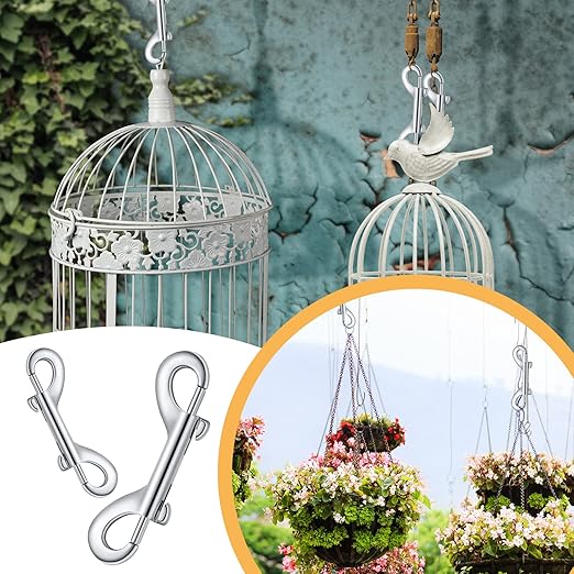 Hotop 20 Pcs 4.7 Inch Double Ended Bolt Snaps Hooks Zinc Alloy Trigger Chain Metal Clips Key Holder for Linking Key Chain Dog Leash Collar Pet Sling Feed Buckets(Silver)