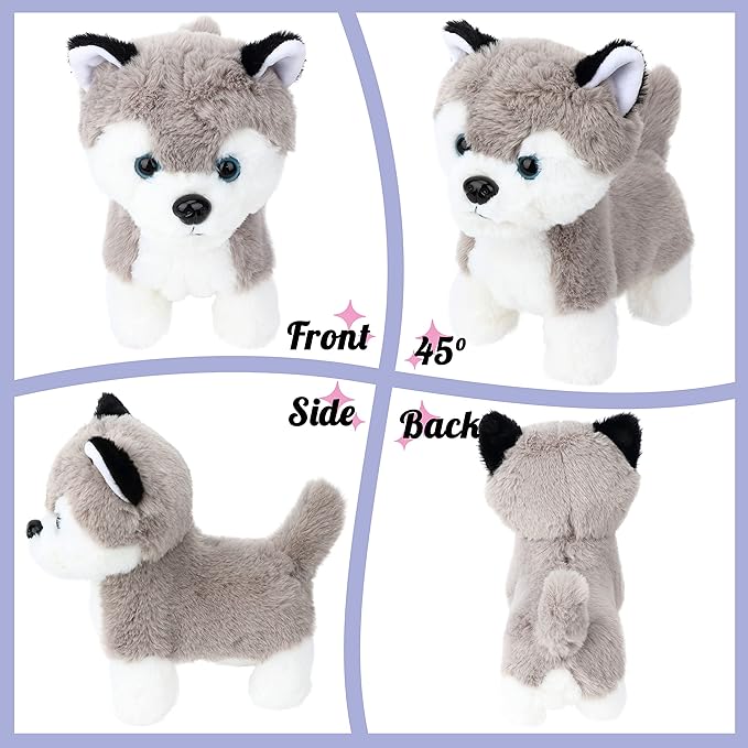Hopearl Walking Husky Interactive Electronic Pet Musical Dog Toy Remote Control Leash Animated Puppy Singing Barking Wagging Tail Touch Recognition Gifts for Toddlers Birthday, Gray, 9''