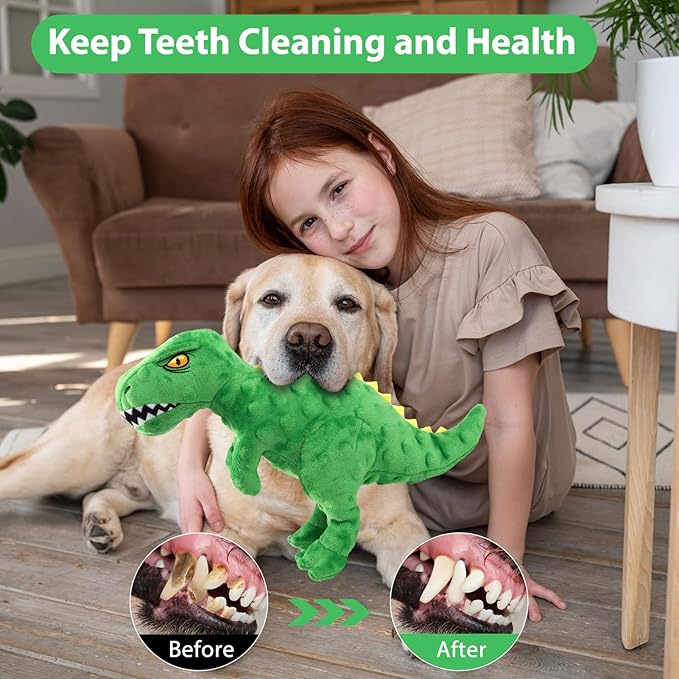 Dog Toys Cute Dinosaur Plush Toy for Large Dogs - Squeaky Interactive Stuffed Dog Chew Toy for Puppies, Pet Toys for Small to Large Breeds