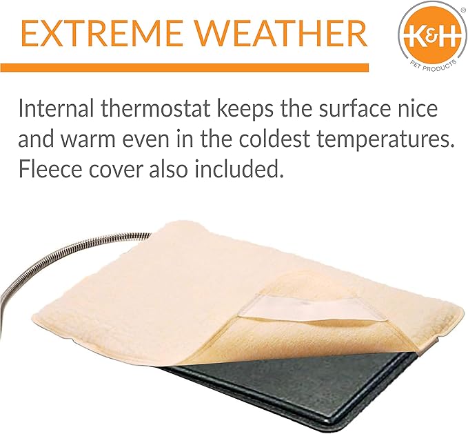 K&H Pet Products Heated Extreme Weather Outdoor Kitty Pad, Waterproof Heated Cat Mat, Pet Warmer for Outside Feral Cat Houses, Indoor Outdoor Warming Pet Mat - Small 12.5x18.5in Black 40W