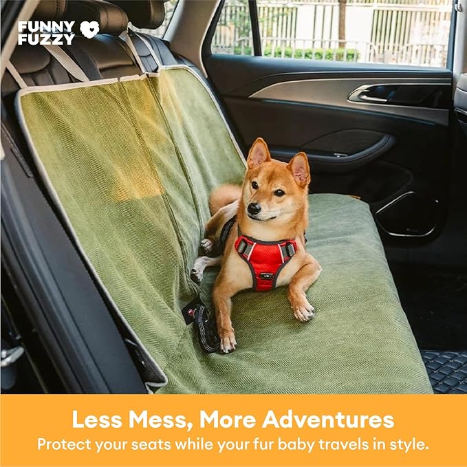 FUNNY FUZZY Dog Car Seat Cover for Back Seat, Waterproof, Scratchproof Car Seat Protector for Dogs Nonslip, Dog Back Seat Covers for Cars, Trucks and SUVs, Back Seat(18.1''W x 53''L×22" H)