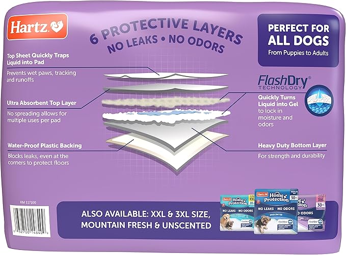 Hartz Home Protection Lavender Scented USA Made Dog Pads, 100 count, Super Absorbent & Won't Leak, Odor Eliminating