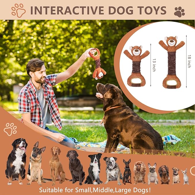 Squeaky Dog Toys - Plush Tug of War with Crinkle Paper, Interactive Pull Toy for Puppies to Large Dogs
