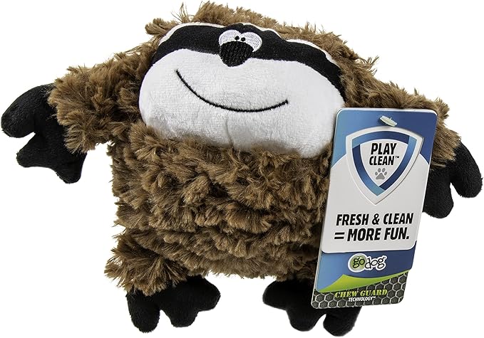 goDog PlayClean Sloth Squeaky Plush Dog Toy with Odor-Eliminating Essential Oils, Chew Guard Technology - Brown, Small