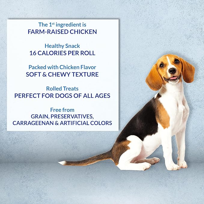 INABA Churu Rolls for Dogs, Soft & Chewy Baked Chicken Wrapped Filled Dog Treats, 0.42 Ounces Each Tube, 64 Tubes Total, Chicken Recipe