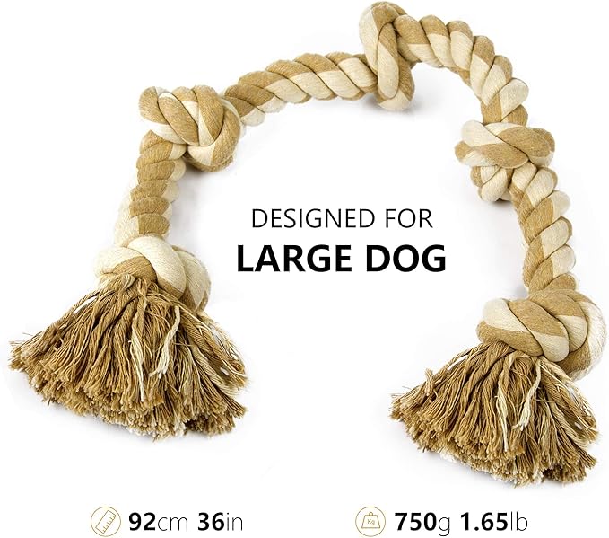PetiFine Dog Rope Toys for Aggressive Chewers, Heavy Duty Cotton Chew Toys for Large Medium Dogs- 3 Feet 5 Knots Tough Interactive Tug of War Dog Pull Rope, Teeth Cleaning