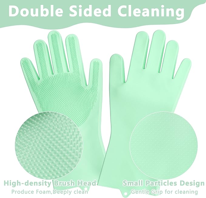 Pet Grooming Gloves—Heat Resistant Dog Washing Gloves with High-Density Teeth, Dog Bath Scrubber with Enhanced Five Finger Design, Silicone Gloves for Dogs and Cats Bathing, Massage (Green)