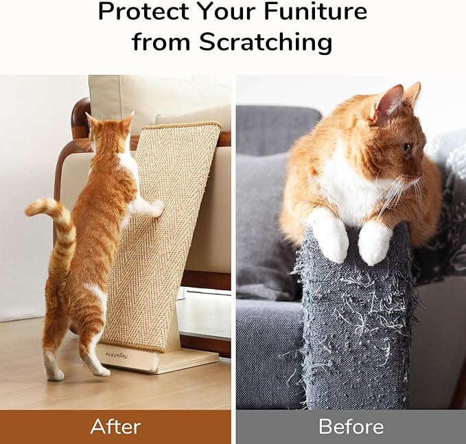 FUKUMARU Cat Scratcher, 23.66 Inch Sisal Cat Scratching Post Ramp, Replaceable Scratching Mat for Indoor Cats, Wood Frame L Shape Wall Mounted Scratch, Cats Scratch Furniture Protector for Couch Sofa