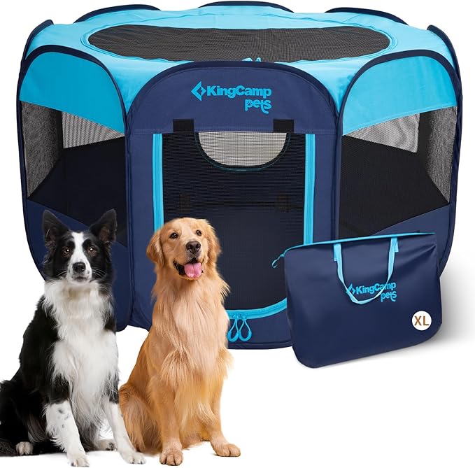 KingCamp Dog Playpen, Portable Foldable Cat Kitten Puppy Tent Crates 29"/36"/50" Pop Up Pet Playpen with Zippered Bottom & Cover for Indoor Outdoor Use (X-Large, Blue)