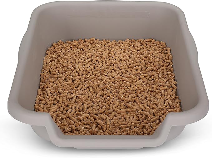 KittyGoHere Senior Cat Litter Box 1 Pack, Small Misty Gray Low Entrance Kitty Litter Box, Sized for Cats Comfort, Perfect for Senior and Arthritic Cats, Made in USA – Includes Long-Handle Jumbo Scoop