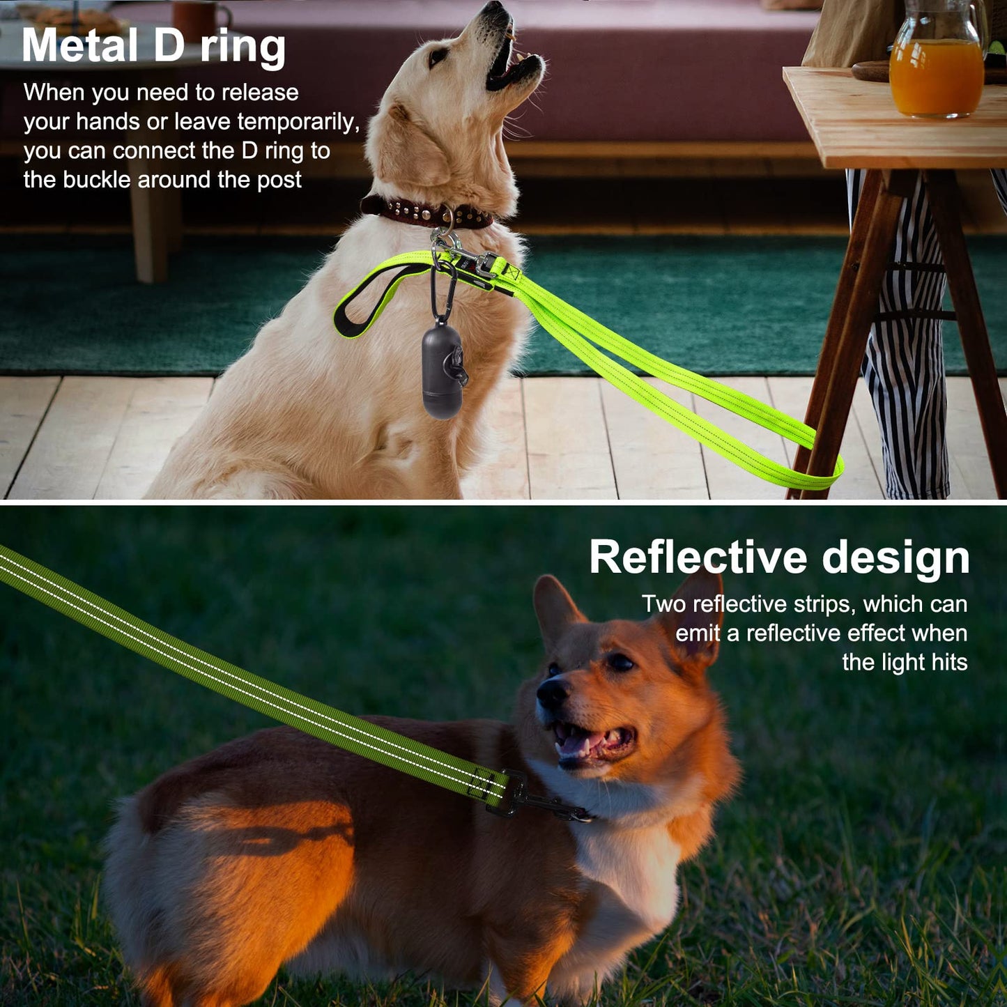 Led Light Up Dog Leash - 4 Ft Rechargeable Waterproof Nylon Reflective With Padded Handle for Night Walking, Safety Glow in The Dark for Large Medium Small Pets