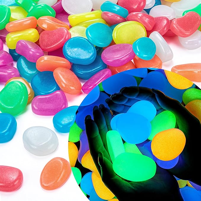 100 Pcs Glow in The Dark Rocks Glow in The Dark Pebbles Outdoor Fish Tank Rocks Aquarium Gravel Luminous Stones for Walkway Succulent Plant Halloween Decor(1.8 Inch,Multicolor)