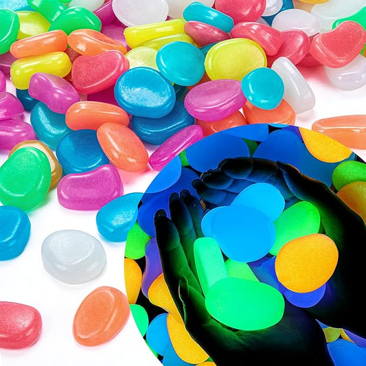 100 Pcs Glow in The Dark Rocks Glow in The Dark Pebbles Outdoor Fish Tank Rocks Aquarium Gravel Luminous Stones for Walkway Succulent Plant Halloween Decor(1.8 Inch,Multicolor)