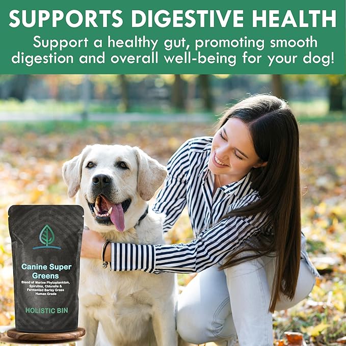 HOLISTIC BIN Canine Super Greens - Plant-Based Nutritional Dog Multivitamin - Essential Vitamins and Supplement for Dogs - Supports Skin, Coat, Bone Health, & Digestive Health for Pet Health (50g)