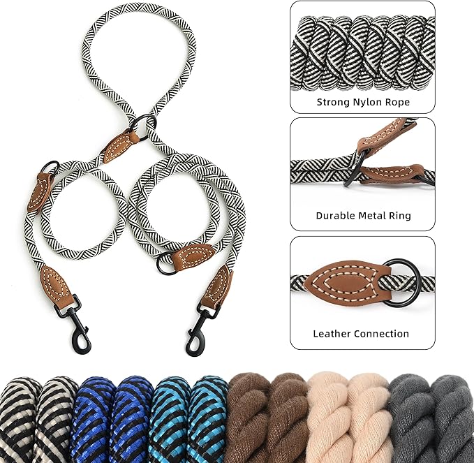 Mile High Life Hands Free Dog Leash, Crossbody Waist Leash with Genuine Leather Connection, Multifunctional Adjustable Slip Lead for Dog Walking Running (White, 8FT)