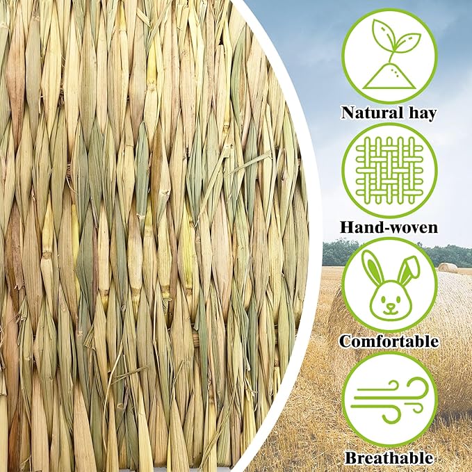 kathson 12 PCS Large Grass Mat for Rabbit, Natural Bunny Woven Hay Mat Straw Small Animal Bedding Nest for Guinea Pigs Hamster Chinchillas Puppy Biddy Sleeping Chewing Scratching