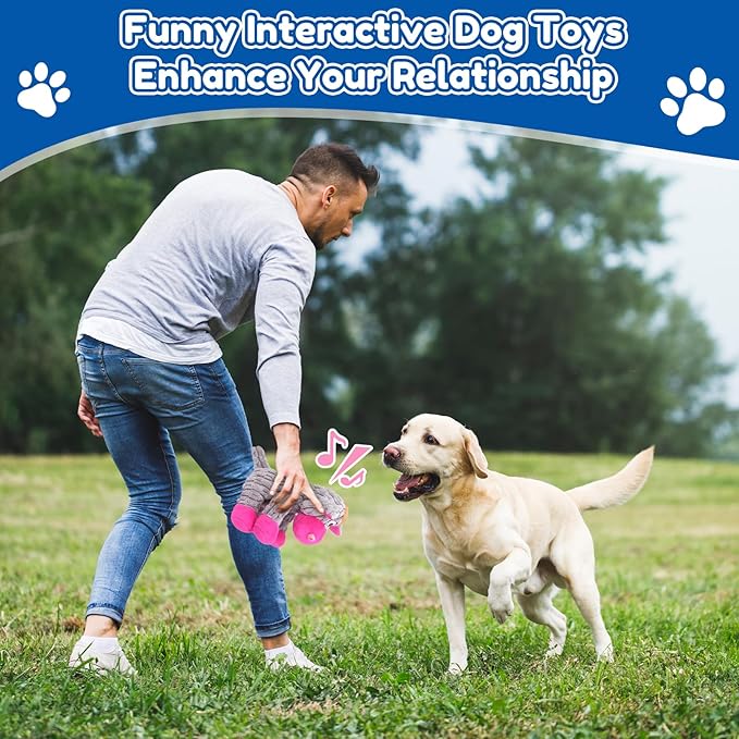 Plush Chew Toys for Large Dogs, Tough Crinkle Stuffed Animal Squeaky Interactive Toys for Small Medium Large Dogs, Keep Them Busy, Big Pet Toys