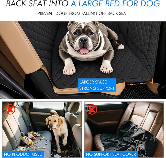 Dog Car Seat Cover, Back Seat Cover for Dogs-Supports 400lb, Waterproof Dog Cars Seat Cover-Back Seat Pet Cover for Car SUV & Trucks, Pet Hammock for Car- Seat Cover for Dogs (1 Pack Black)