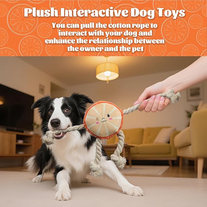 Squeaky Dog Toys Rope Dog Toys to Keep Them Busy - Tug of War Dog Toy for Boredom Plush Interactive for Small Medium Dogs-Orange