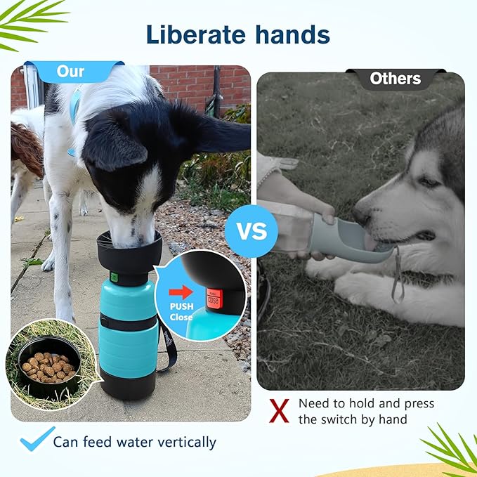 Pecute Dog Water Bottle Portable 22 oz with 5 oz Food Container, Poop Bag Holder, Portable Dog Water Bottle Dispenser, Leakproof, Lightweight, Pet Water Bottle for Dogs Outdoor Travel Walking