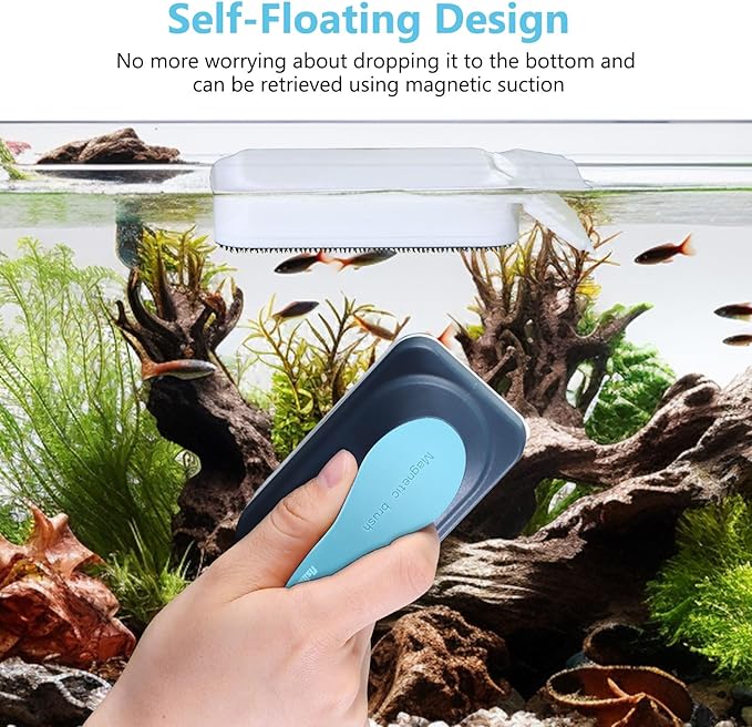 fishkeeper Aquarium Magnetic Glass Cleaner, Fish Tank Algae Magnet Cleaning Tool with Algae Scraper for Glass Aquariums Tank, Floating Scrubber Brush, 2 Detachable Scrapers, Medium