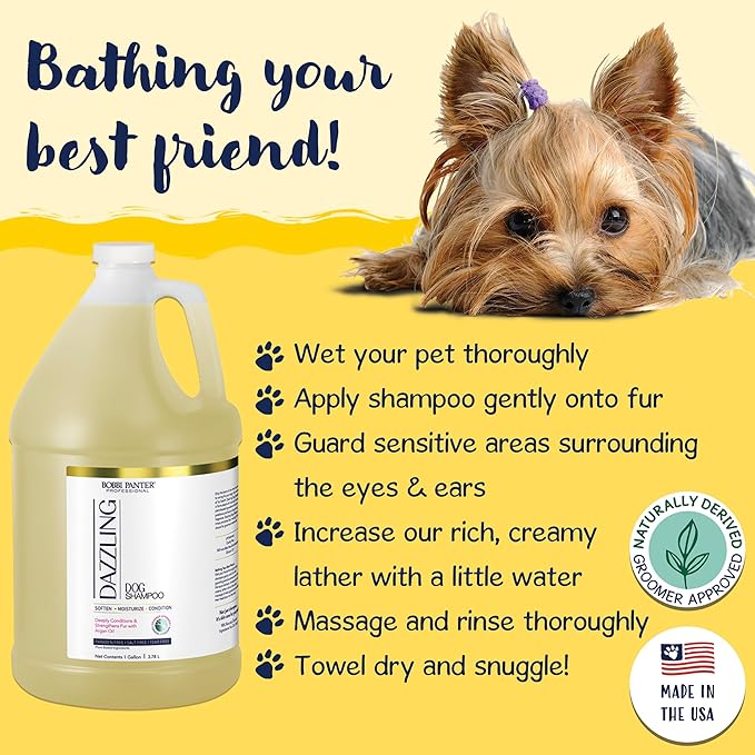 Bobbi Panter Dog Shampoo - Made in USA - All Natural Formula for Deep Nourishing and Cleasing - Concentrated 20:1 for Professional Groomers - Light Chamomile Scent, 13 Oz (Case of 12)