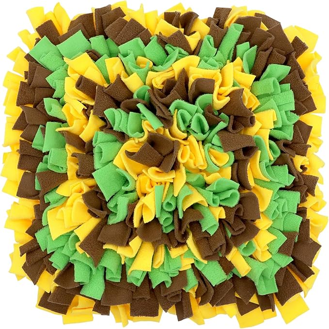 Pet Snuffle Mat for Dogs, Dog Feeding Mat, Nosework Training Mats for Foraging Instinct Interactive Puzzle Toys (Yellow&Brown&Green)