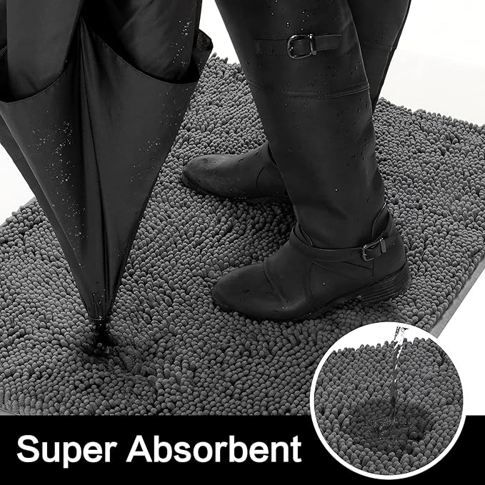 HOMEIDEAS Doormat Indoor Entrance, 60"x36", Highly Absorbent Chenille Large Muddy Dog Washable Non Slip Front Welcome Door Mat for Entryway, Grey