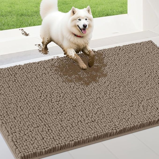 IM HOME 48" x 38" Beige Dog Door Mats for Muddy Paws, Chenille Absorbent Dog Mat, Non Slip Heavy Mud Mat for Dogs, Soft Pet Bed Mat for Entryway, Mud Paws, Inside Floor