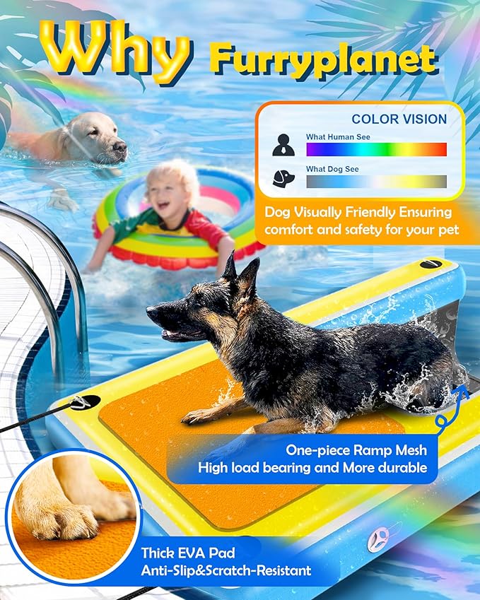 Inflatable Dog Ramp – 60"x40" Extra Large Boat Ramp for Dogs Up to 240 lbs, Non-Slip Puncture-Resistant Inflatable Dock Floating Platform, Pool Floats Platform for Lakes, Boats, Lake, Trip