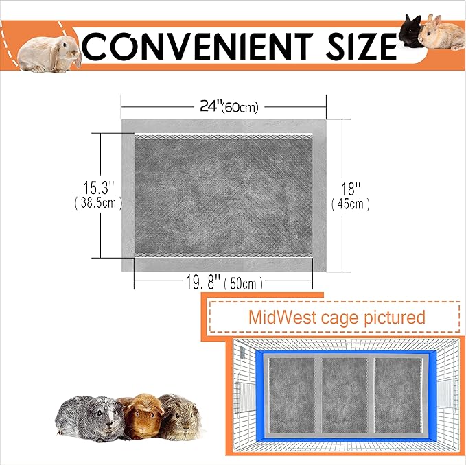 Guinea Pig Bedding, Disposable Guinea Pig Cage Liners, Charcoal Odor Controlling Absorbent Waterproof Pee Pads for Rabbits, Hamster and Other Small Animals. 18''x24'',24 Count