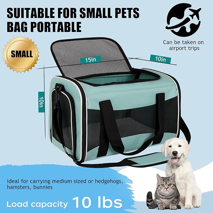 Cat Dog Carriers Soft-Sided, Pet Travel Carrier for Small Cats Dogs Under to15lbs, Soft-Solid Collapsible Carrier,(Medium,Green)