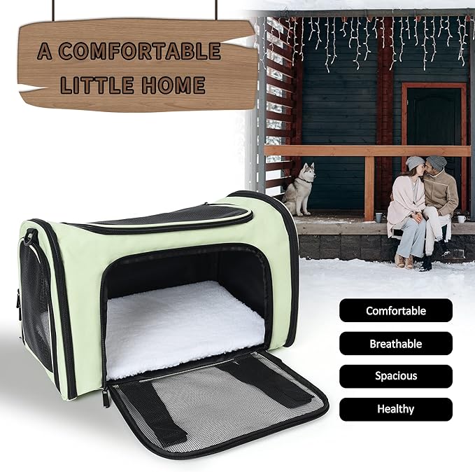 Mile High Life | Outdoor Travel Pet Carrier | Kitty Puppy Cat Carriers | Collapsible Dog Carrier for Small Medium Dogs | Cat Crates w Breathable Mesh with Soft-Sided (Green, Large)