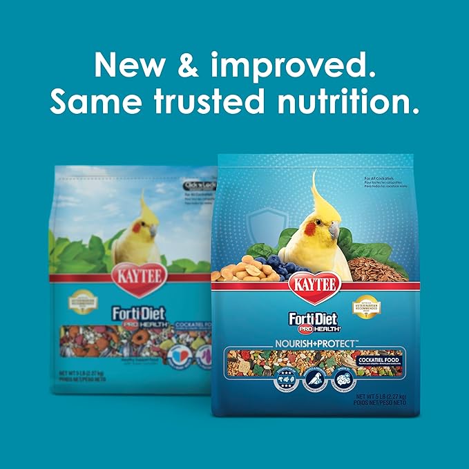 Kaytee Forti-Diet Pro Health Nourish+Protect Cockatiel Food, Comprehensive Nutrition Backed by Science, Digestive Health, Immune Support, 5 pounds