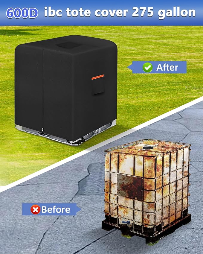 IBC Tote Cover，Zipper IBC Tote Cover，Fit 275 Gallon Water Tank，600D Heavy Duty Waterproof and Sunscreen Material，black