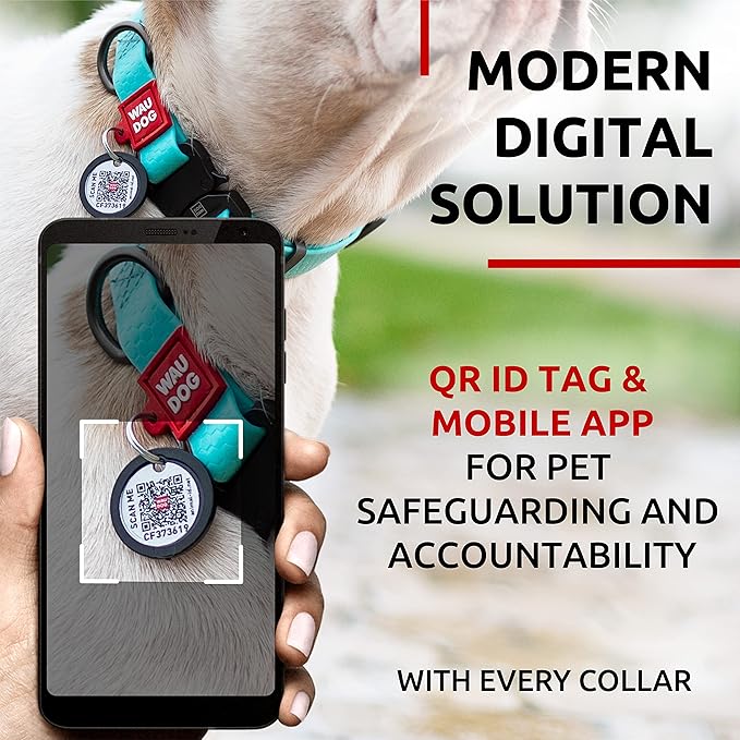 WAUDOG Waterproof Dog Collar - Adjustable Glow Dog Collar for Large Dogs, Small and Medium Dogs - Heavy Duty Dog Collars with Durable Metal Clasp and QR Dog Tag - Glow in The Dark Dog Collars