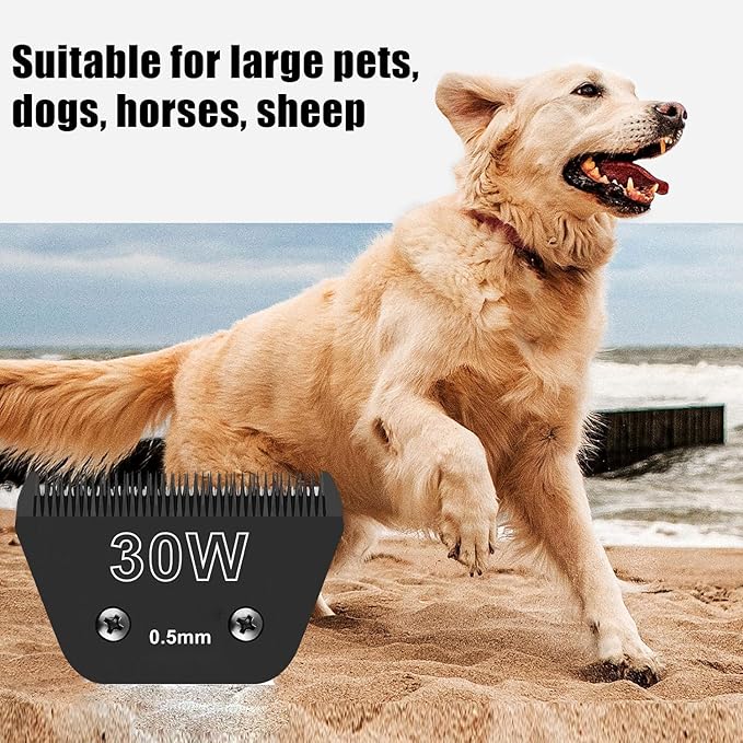 Detachable Pet Dog Grooming Wide Blades-Size 30W Dog Grooming Wide Blade，Compatible with Most Andis,Oster A5,Wahl km10 Clippers -2PCS 30W(Black)
