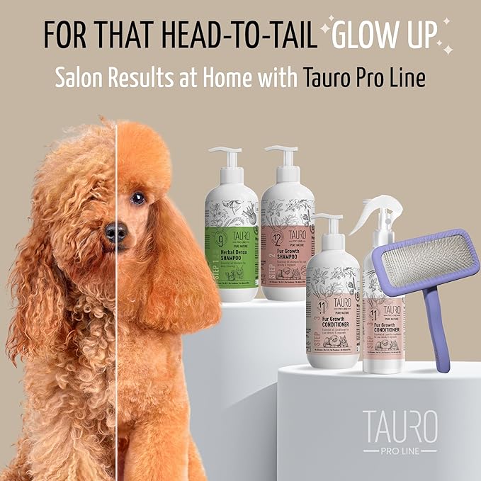 Tauro Pro Line Wooden Deshedding Dog Brush for Long Goldendoodle, Labradoodle & Poodle Hair - Purple Slicker Brush for Dog & Cat Grooming - Rectangular Flexible Cushion & Non-Slip Grip, L