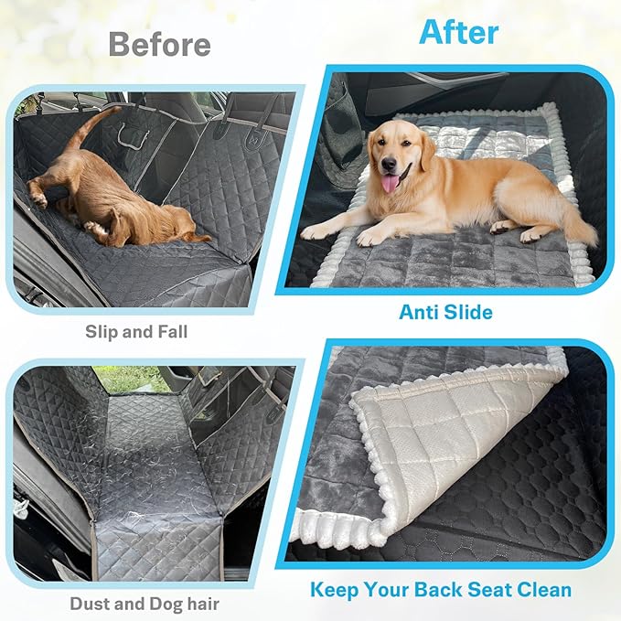 Dog Car Seat Cover for Back Seat, Dog Bed for Car, Fit for Backseat Extenders, Car Seat Protector, Nonslip Soft Durable for Cars Trucks and SUVs (Dark Gray and White, 24.8"*54")