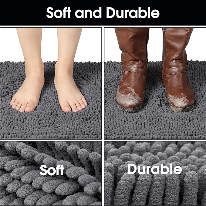 HOMEIDEAS Doormat Indoor Entrance, 48"x30", Highly Absorbent Chenille Large Muddy Dog Washable Non Slip Front Welcome Door Mat for Entryway, Grey